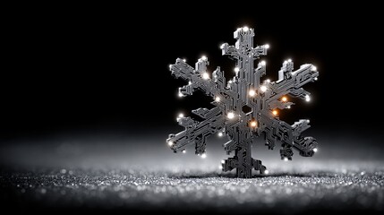 Digital Snowflake Symbolizing Technology and Winter Season Aesthetic