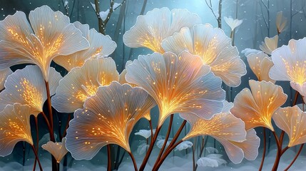 Enchanting Glow of Delicate Leaves in Ethereal Winter Scene