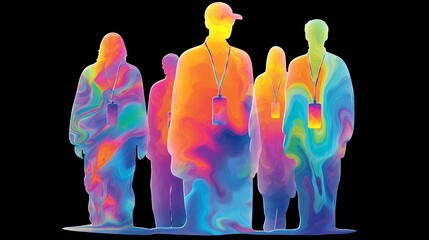 Colorful Abstract Figures with Lanyards in Vibrant Psychedelic Style