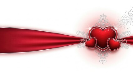 Beautiful red heart design with ribbon on white background