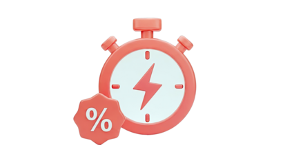 3D Stopwatch with Lightning Bolt and Percentage Symbol