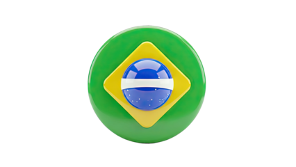 3D Brazil Flag Emblem on White Background