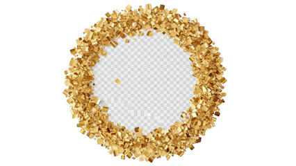 Gold glitter ring with scattered confetti on transparent background for celebration and special event decoration