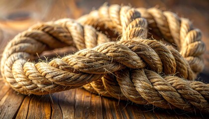Fototapeta premium A close-up image of a strong, brown jute rope tied in a nautical knot