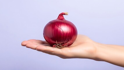 hand holding red onion