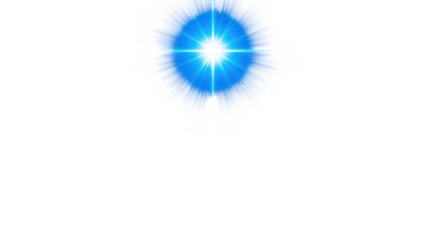 Bright blue starburst radiating light with a glowing effect on a plain transparent background for design element