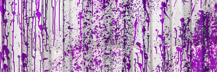 Purple Paint Splatter on Corrugated Metal. Abstract banner surface.