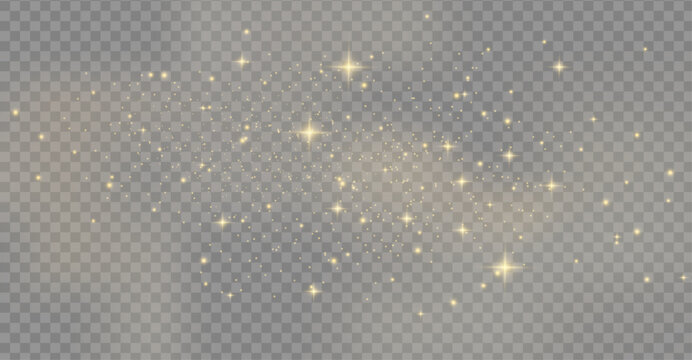 Golden dust light png.glowing bokeh confetti and sparkle overlay texture for your design. Stock royalty free vector illustration. PNG
