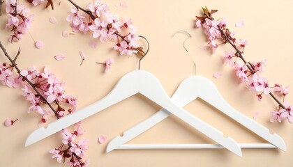 Beautiful pink cherry blossom petals and blooming branches against a vintage-style wooden backdrop