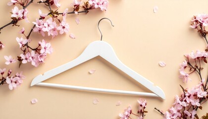 Beautiful pink cherry blossom petals and blooming branches against a vintage-style wooden backdrop