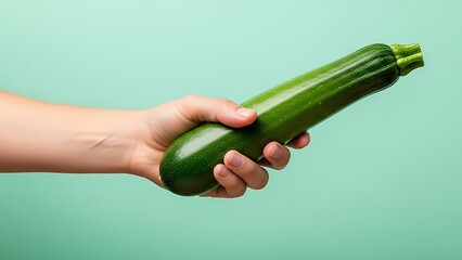 hand holding zucchini