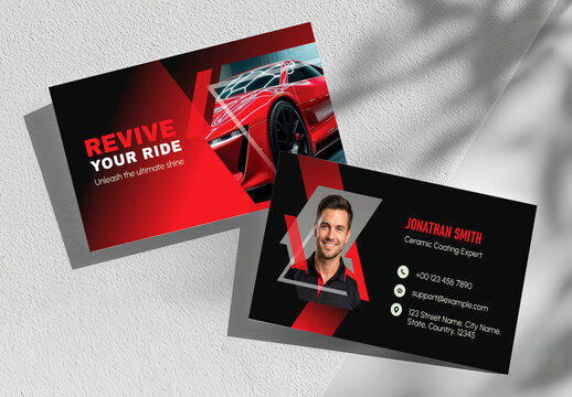 Car detailing service promotion concept : Modern automotive business card branding design