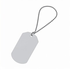 Blank Metallic Dog Tag with Chain Isolated on White Background for Design.