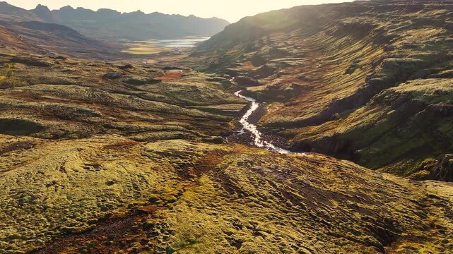 Aerial view of the &Ouml;xi mountain pass area in eastern Iceland