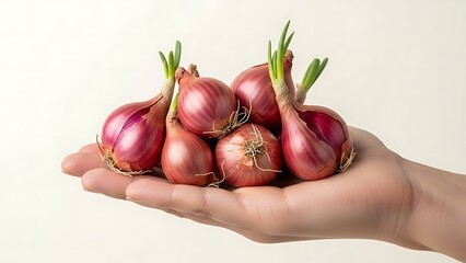 hand holding fresh shallots