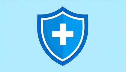 Fototapeta premium Blue Shield with White Cross - Symbol of Healthcare and Protection, Medical Insurance Concept.