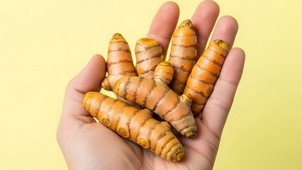 hand holding fresh turmeric root