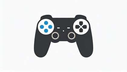 Black Game Controller Icon with Blue and White Buttons, Gaming Concept.