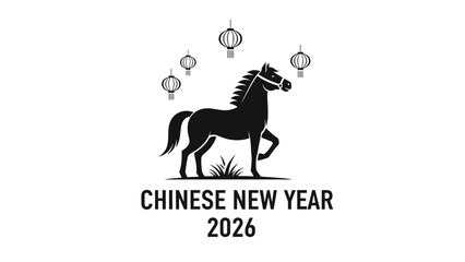 Chinese New Year 2026 Horse Silhouette Illustration.