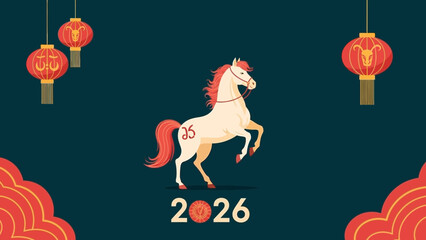 Chinese New Year 2026 Horse Zodiac Sign Celebration.