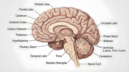 Human Brain Sagittal Cross Section Anatomy Diagram Labeled