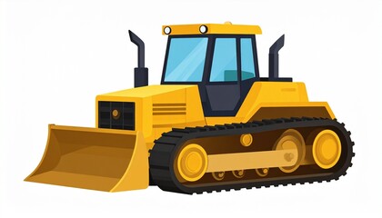 Bright Yellow Bulldozer on White Background - Construction Equipment Illustration.
