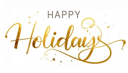 Elegant golden “HAPPY Holidays” script with a decorative flower on a clean white background.
