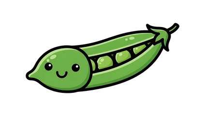 Naklejka premium Cartoon Pea Pod with Smiling Face Illustration.