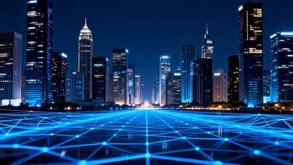 Futuristic cityscape with glowing network - Powered by Adobe