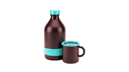 Black Bottle and Mug with Teal Accents