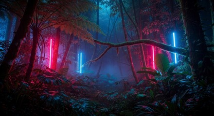 Fototapeta premium Mysterious forest with glowing lights.