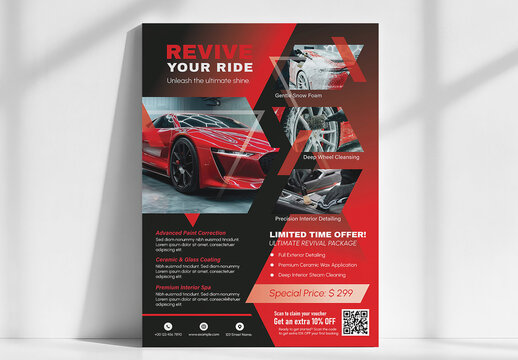 Car detailing service promotion concept : Professional flyer and poster template for auto detailing service