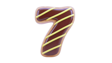 Chocolate Number 7 Cookie with Yellow Icing Stripes