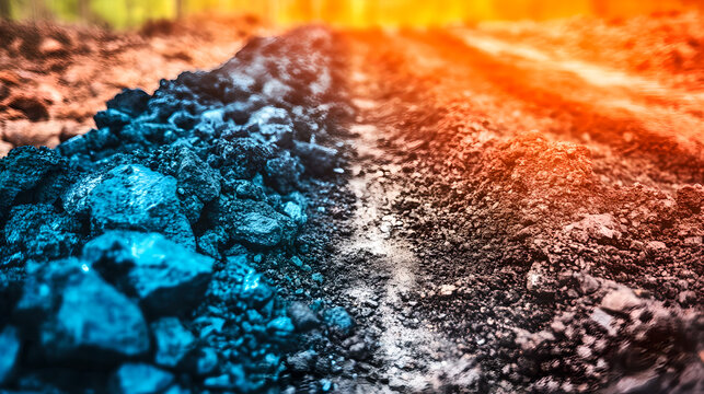 Raw molybdenum ore crystals on black shale with metallic reflections,showcasing strategic mineral resources and clean energy materials for industrial use.