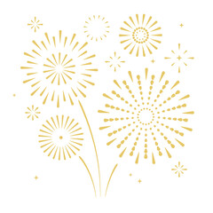 Set of holiday golden firework explosion isolated on white background. Independence Day or  New Year celebration. Traditional festival or event. Vector illustration