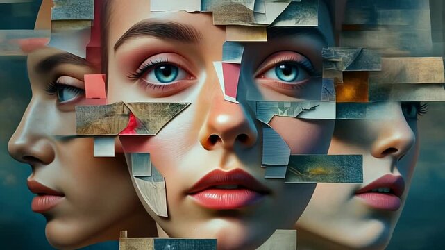 夢幻の表情が溶け合う抽象的な顔の構成