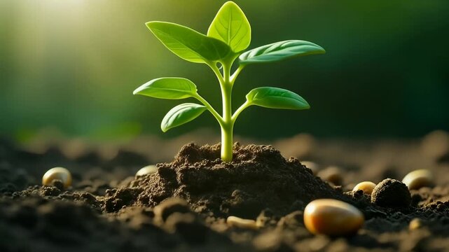 若葉が広がる生命の成長過程を描いた植物の発芽