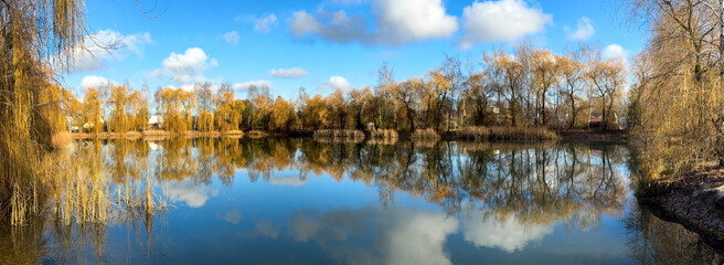 Fototapeta premium A lake with trees in the background