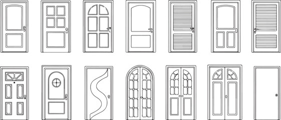 Door vector icon set. Entry and exit sign collection with room symbols and closed door web icons. Clean modern vector illustration