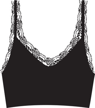 Lace Top Cad Cami Trim vest singlet cad Garment Flat clothing technical drawing cads fashion design apparel outline v neck eyelash lace trending vector designer  women illustration croquettes mock up 