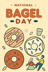 National Bagel Day illustration with delicious bagels and coffee