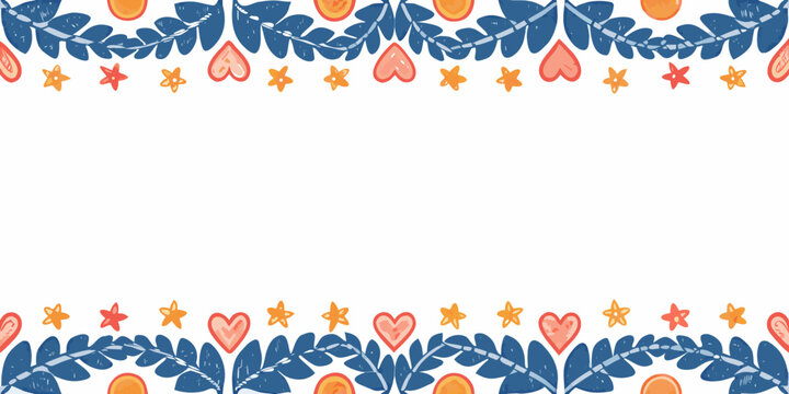 A decorative border featuring hearts leaves and stars on a white background