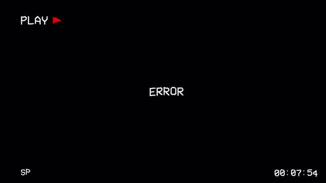Vintage VHS Tape Playback Animation with Error Overlay in 4K