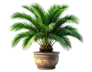 Potted palm-like plant with green fronds