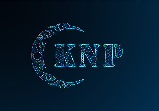 Low poly letter logo KNP design. KNP letter logo low poly vector design on blue color gradient background. KNP logo low poly design