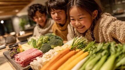 Cozy Family Gathering with Fresh Vegetables at Home Kitchen Table