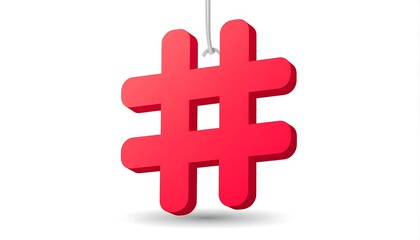Obraz premium Red Hashtag Symbol Hanging Isolated on White Background.