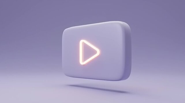 Modern play button icon floating against a soft purple background, ideal for digital media use