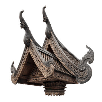 Intricate wooden roof ornamentation with traditional thai architectural details