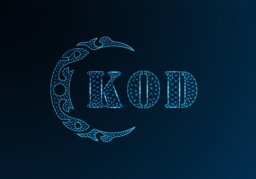 Low poly letter logo KOD design. KOD letter logo low poly vector design on blue color gradient background. KOD logo low poly design